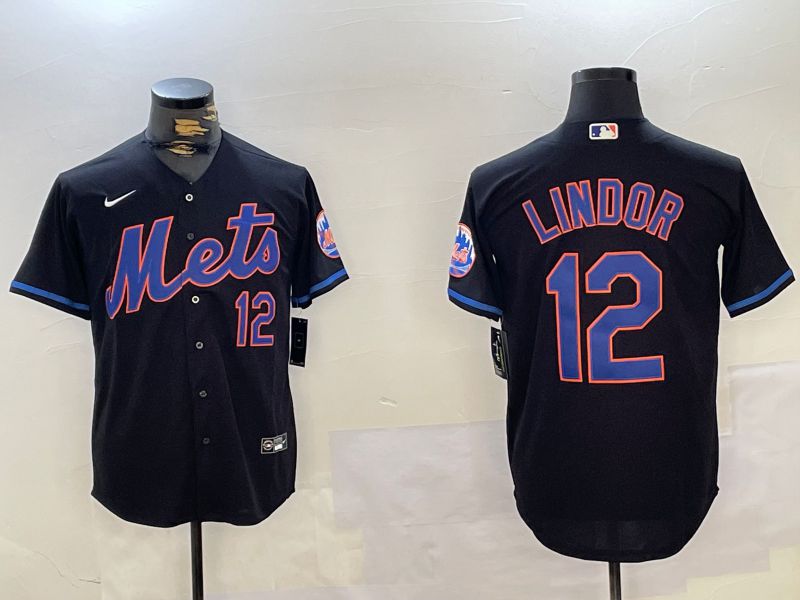 Men New York Mets 12 Lindor Black Game 2024 Nike MLB Jersey style 2